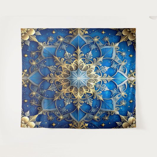 Decorative Blue Gold Holiday Backdrop Wandteppich (Vorderseite (Horizontal))