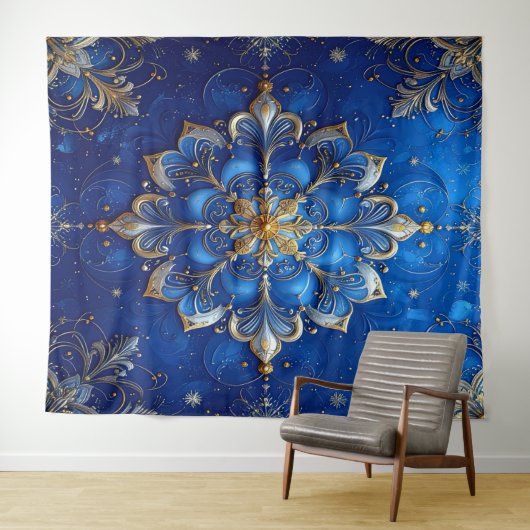 Decorative Blue Gold Holiday Backdrop Wandteppich (Beispiel (Horizontal))