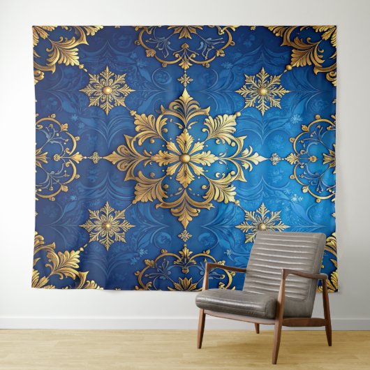 Decorative Blue Gold Holiday Backdrop Wandteppich (Beispiel (Horizontal))