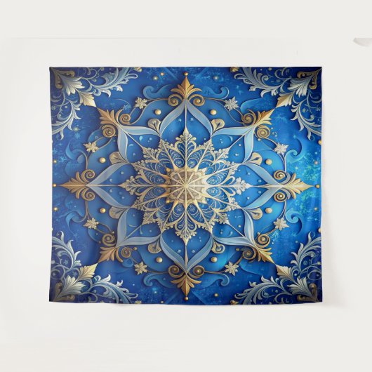 Decorative Blue Gold Holiday Backdrop Wandteppich (Vorderseite (Horizontal))