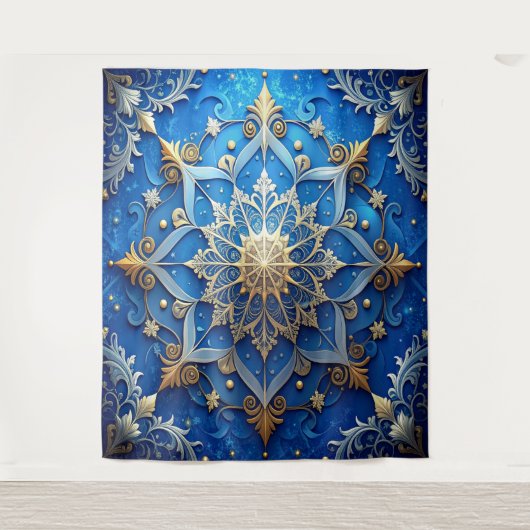 Decorative Blue Gold Holiday Backdrop Wandteppich (Vorderseite)