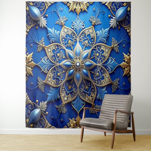 Decorative Blue Gold Holiday Backdrop Wandteppich (Beispiel)