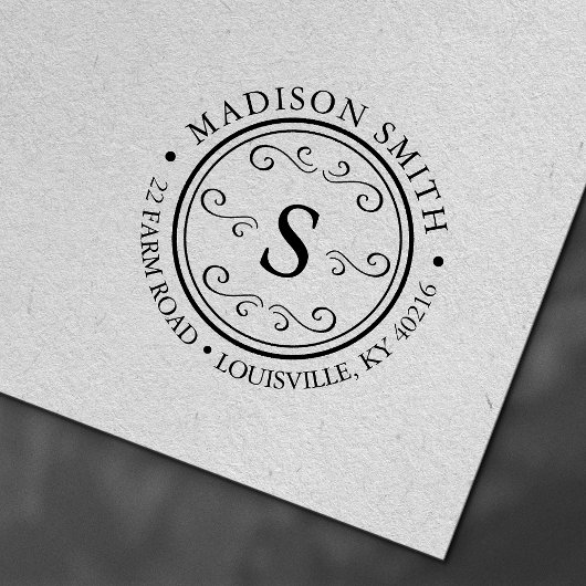 Decorative Blüh Round Circle Monogram Address Permastempel