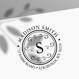 Decorative Blüh Round Circle Monogram Address Permastempel