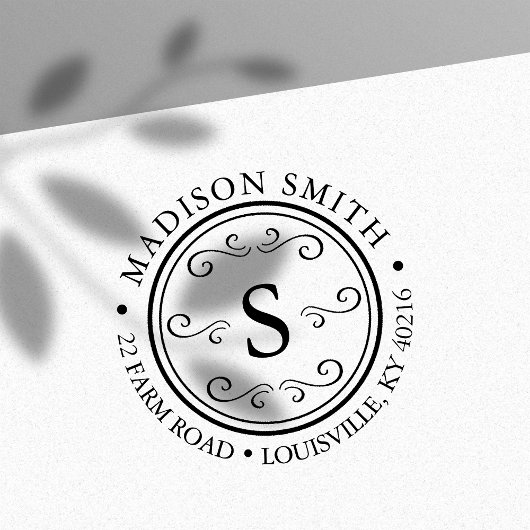 Decorative Blüh Round Circle Monogram Address Permastempel