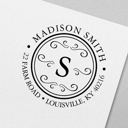 Decorative Blüh Round Circle Monogram Address Permastempel