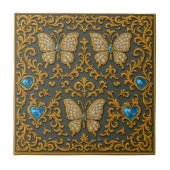 Decorative Butterfly Design in Gold and Blue Fliese (Vorderseite)