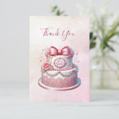Decorative Cake Pink Bow Danke Karte (Stehend Vorderseite)