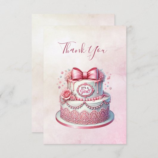 Decorative Cake Pink Bow Danke Karte (Vorne/Hinten)