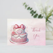 Decorative Cake Pink Bow Danke Karte (Stehend Vorderseite)