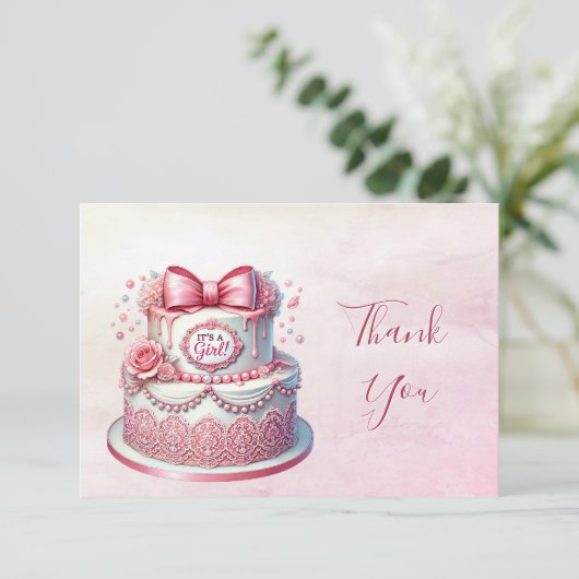 Decorative Cake Pink Bow Danke Karte (Stehend Vorderseite)