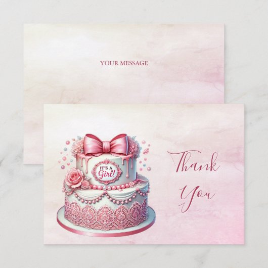 Decorative Cake Pink Bow Danke Karte (Vorne/Hinten)