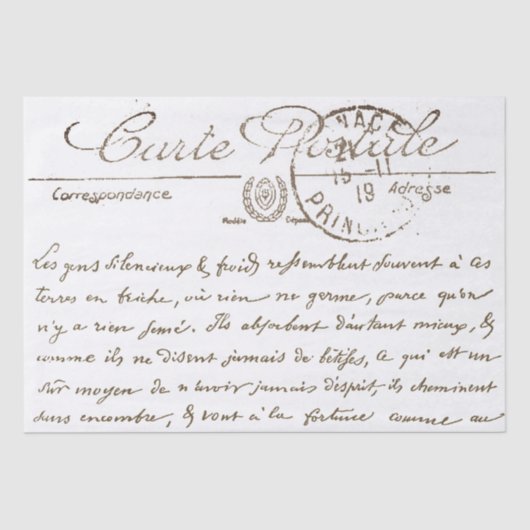 Decorative Carte Postale Französisch Script Decoup Seidenpapier (Vorderseite)