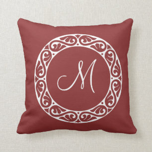 Decorative Circle Monogram Burgundy Red Pillow Kissen