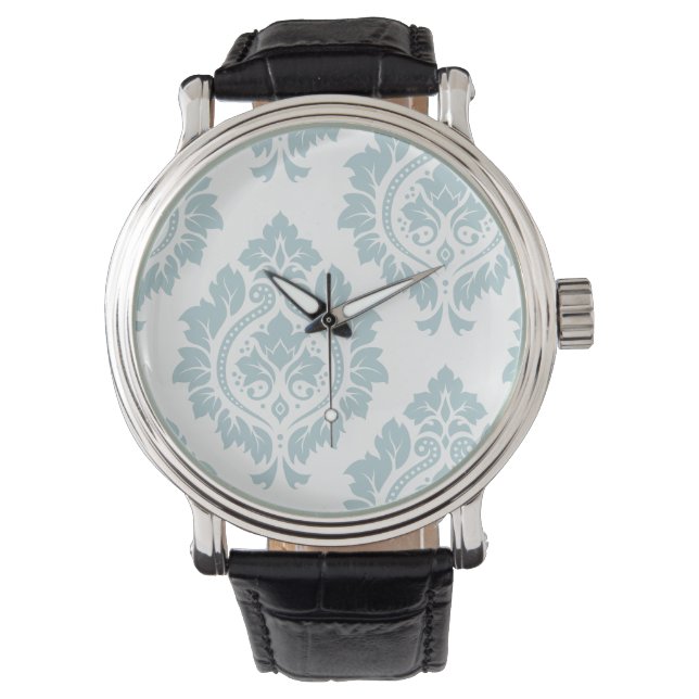 Decorative Damask Art I Duck Egg Blue on White Armbanduhr (Vorderseite)