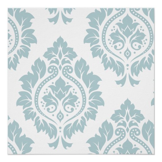 Decorative Damask Art I Duck Egg Blue on White Poster (Vorderseite)