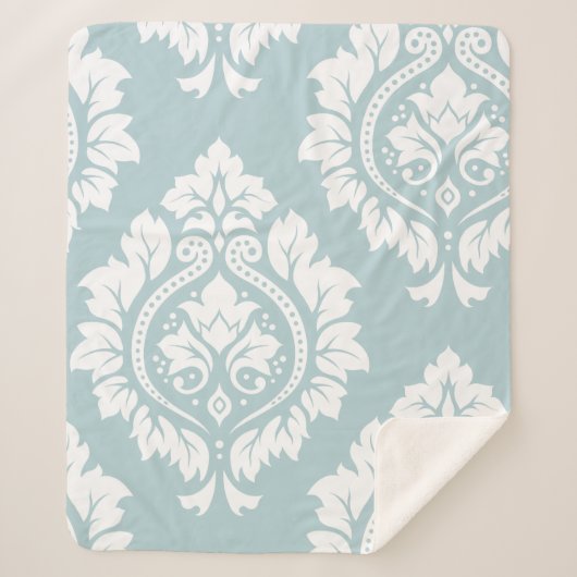 Decorative Damask Art I White on Duck Egg Blue Sherpadecke (Vorderseite)
