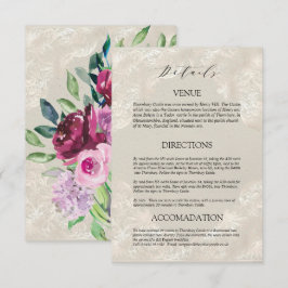 Decorative Dove Gray, Wine & rosa Rosen Hochzeit Begleitkarte