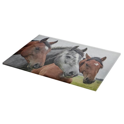 Decorative Drei Pferdeköpfe Glasschneidebrett Schneidebrett (Ecke)