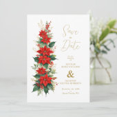 Decorative & Elaborate Elegant Poinsettias Garland Save The Date (Stehend Vorderseite)