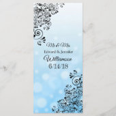 Decorative Elegant Blue Bokeh Wedding Menu Card Menükarte (Rückseite)