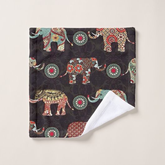 Decorative Elephant Pattern Bath Towel Badhandtuch Set (Waschlappen)