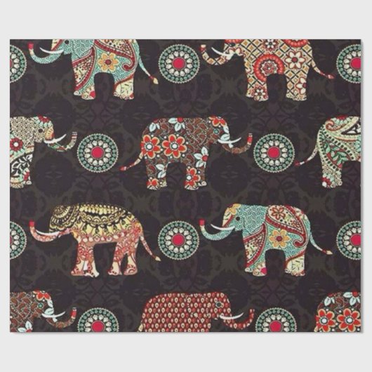 Decorative Elephant Pattern Wrapping Paper Geschenkpapier (Flach)