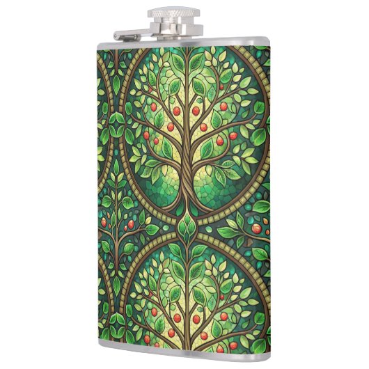 Decorative flask featuring a vibrant tree design  flachmann (Links)