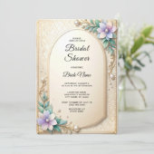 Decorative Floral Frame with Pearls Bridal Shower Einladung (Stehend Vorderseite)