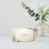 Decorative Floral Frame with Pearls Business Card Visitenkarte (Stehend Vorderseite)