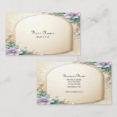 Decorative Floral Frame with Pearls Business Card Visitenkarte (Vorne/Hinten)