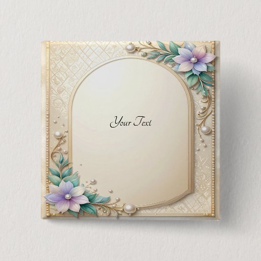 Decorative Floral Frame with Pearls Button (Vorderseite)