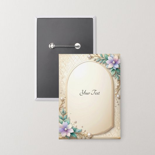 Decorative Floral Frame with Pearls Button (Vorderseite/Rückseite)
