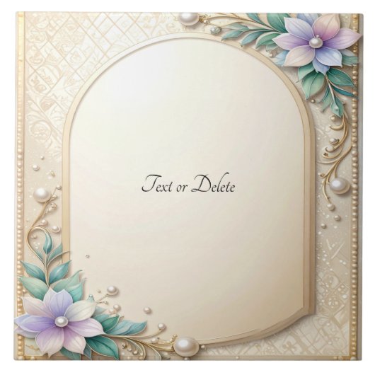 Decorative Floral Frame with Pearls Ceramic Tile Fliese (Vorderseite)