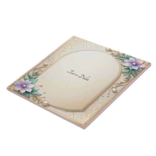 Decorative Floral Frame with Pearls Ceramic Tile Fliese (Seite)