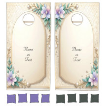 Decorative Floral Frame with Pearls Cornhole Set