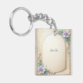 Decorative Floral Frame with Pearls Keychain Schlüsselanhänger (Vorderseite links)