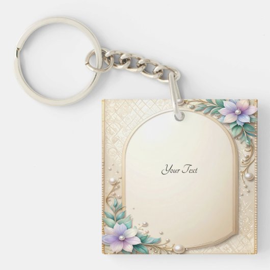 Decorative Floral Frame with Pearls Keychain Schlüsselanhänger (Vorderseite)