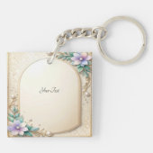 Decorative Floral Frame with Pearls Keychain Schlüsselanhänger (Rückseite)