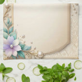Decorative Floral Frame with Pearls Kitchen Towel Geschirrtuch (Gefaltet)