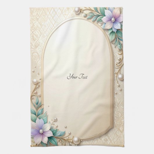 Decorative Floral Frame with Pearls Kitchen Towel Geschirrtuch (Vertikal)