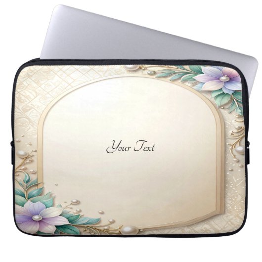 Decorative Floral Frame with Pearls Laptop Sleeve (Vorderseite)