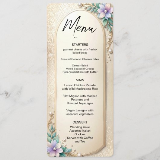 Decorative Floral Frame with Pearls Menu Menükarte (Vorderseite)