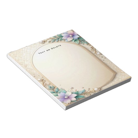 Decorative Floral Frame with Pearls Notepad Notizblock (angewinkelt)