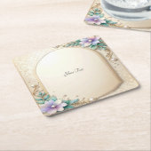 Decorative Floral Frame with Pearls Paper Coaster Rechteckiger Pappuntersetzer (angewinkelt)