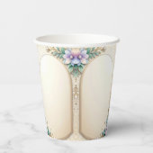Decorative Floral Frame with Pearls Paper Cups Pappbecher (Rückseite)