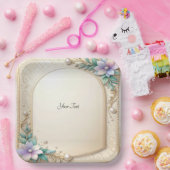 Decorative Floral Frame with Pearls Paper Plate Pappteller (Party)