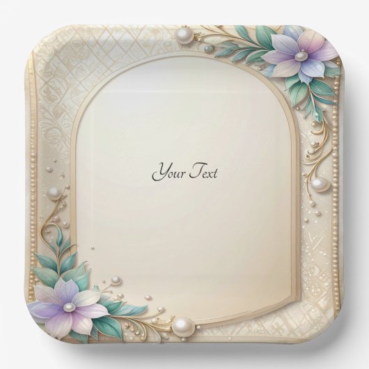 Decorative Floral Frame with Pearls Paper Plate Pappteller (Vorderseite)