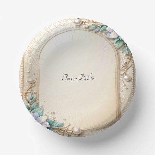 Decorative Floral Frame with Pearls Pappteller (Vorderseite)