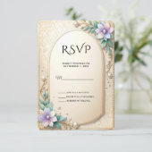 Decorative Floral Frame with Pearls RSVP Card Karte (Stehend Vorderseite)